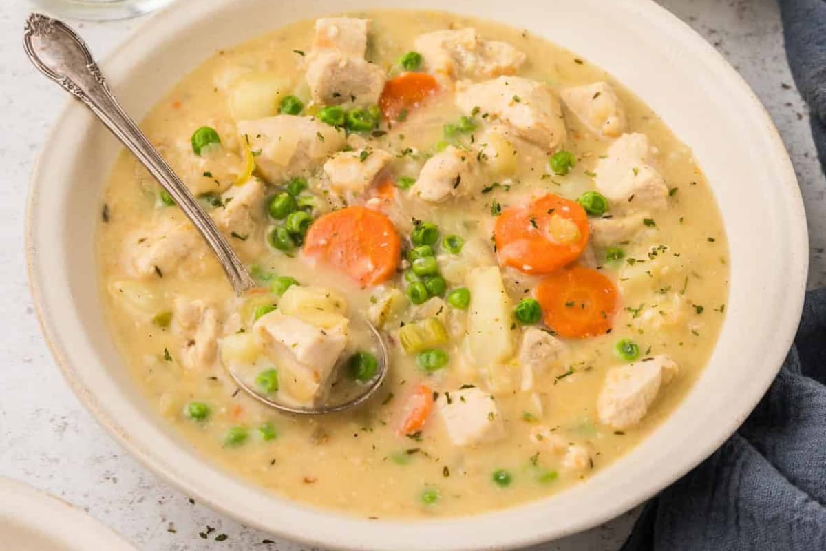 A bowl of Instant Pot Creamy Chicken Stew.