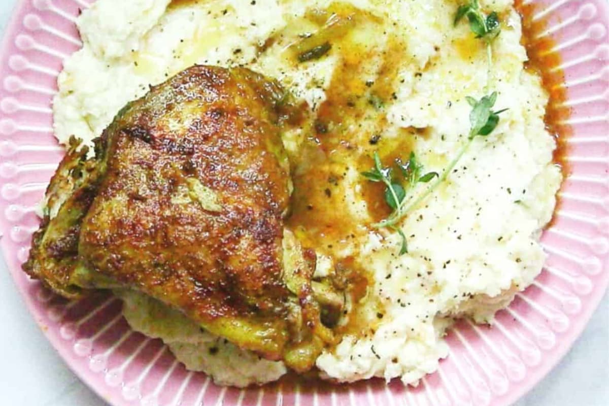 A plate of Juicy Instant Pot Frozen Chicken Thighs.