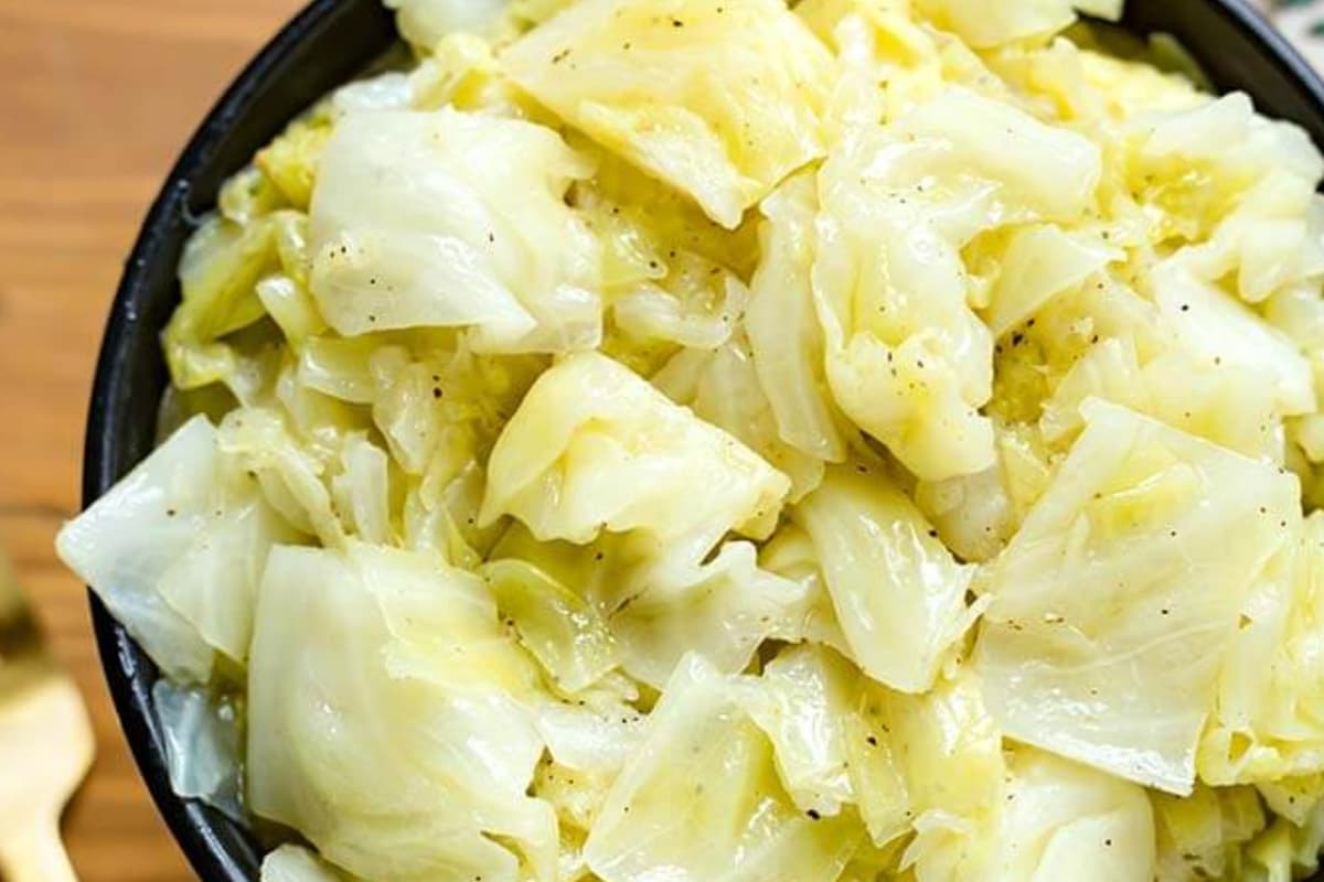 A bowl of Instant Pot Buttered Cabbage.
