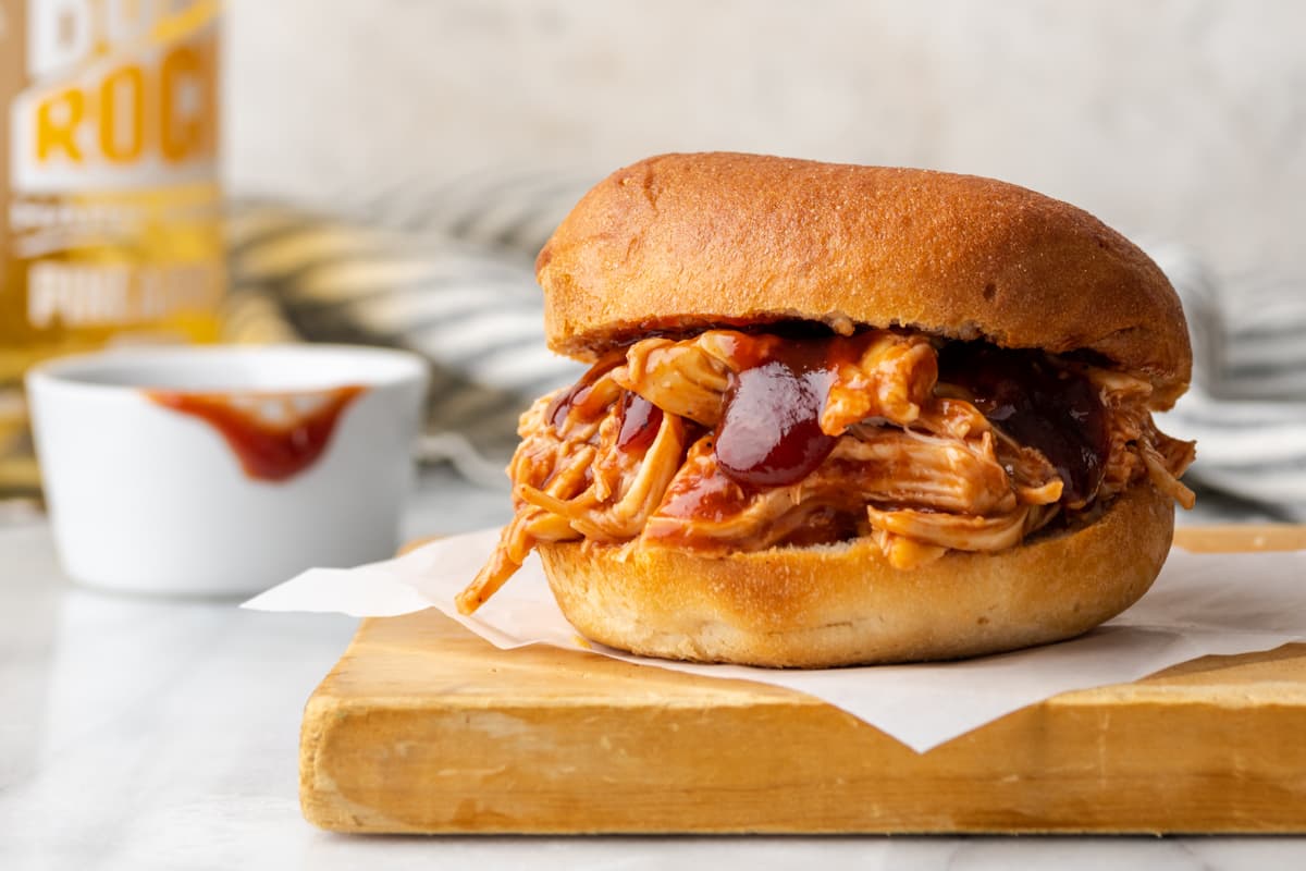 A plate of Instant Pot Pulled BBQ Chicken.