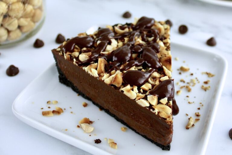 A plate of low carb Chocolate Hazelnut Tart.