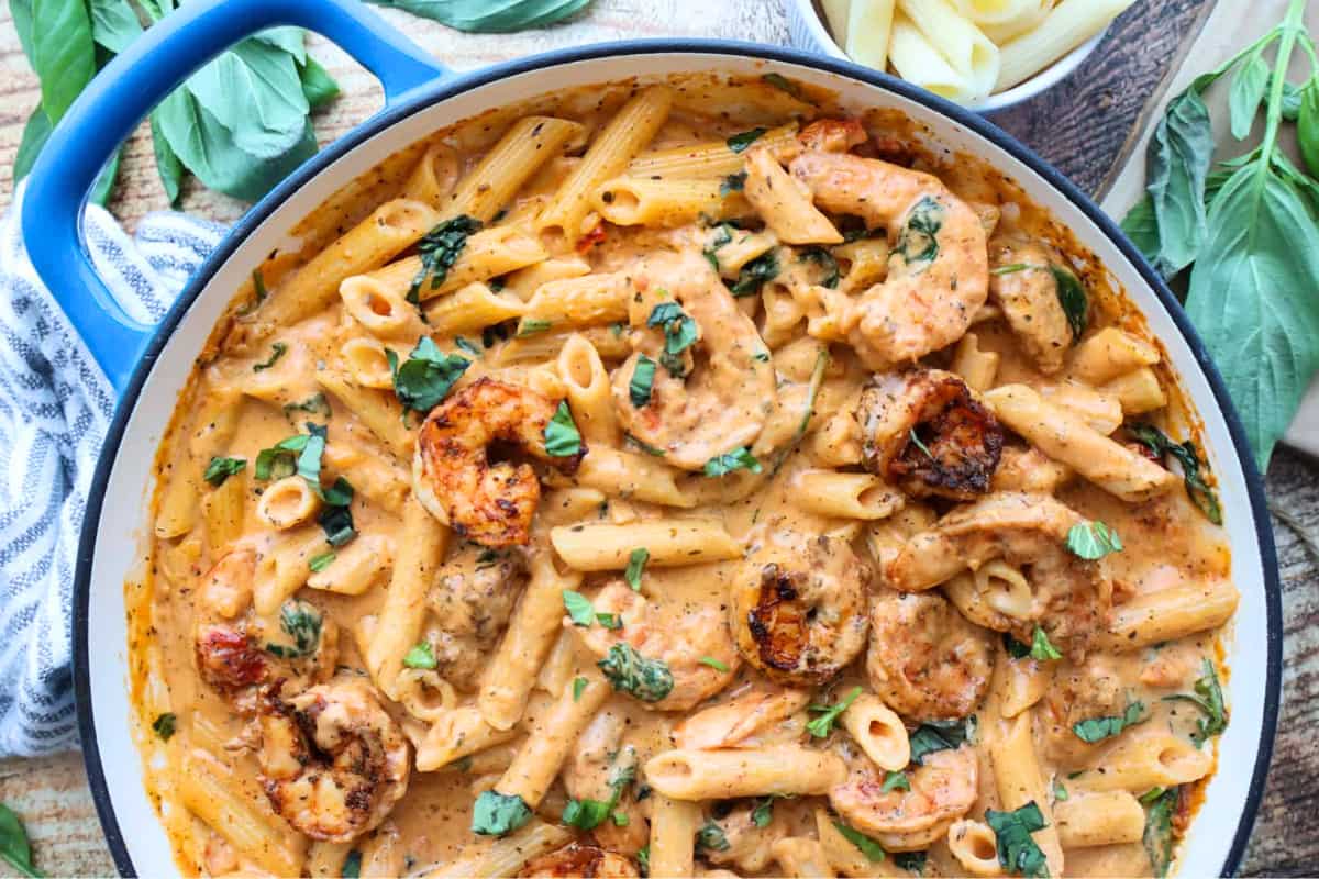 A dish of Marry Me Shrimp Pasta.