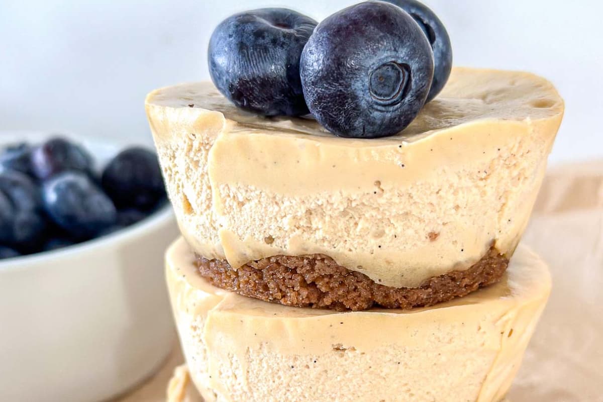 A plate of Mini New York Cheesecakes.