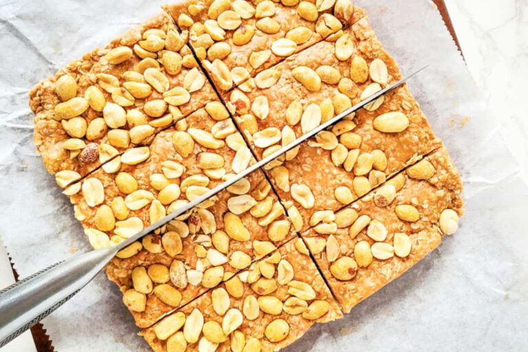 A plate of No Bake Peanut Butter Protein Bars.