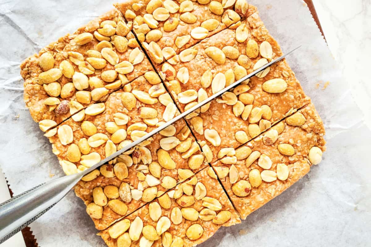 A plate of No Bake Peanut Butter Protein Bars.