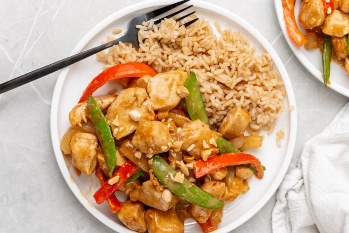 A plate of Peanut Butter Chicken.