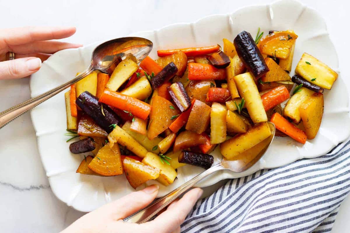 A plate of Roasted Root Vegetables.