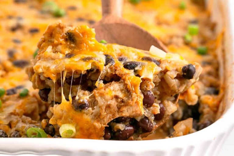 A scoop of Southwest Chicken Casserole.