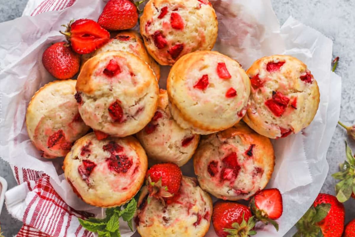 A basket of Strawberry Muffins.