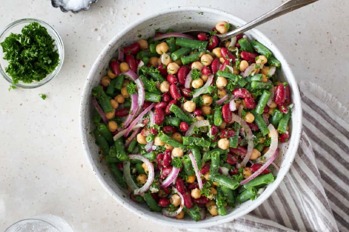 A bowl of Three Bean Salad.