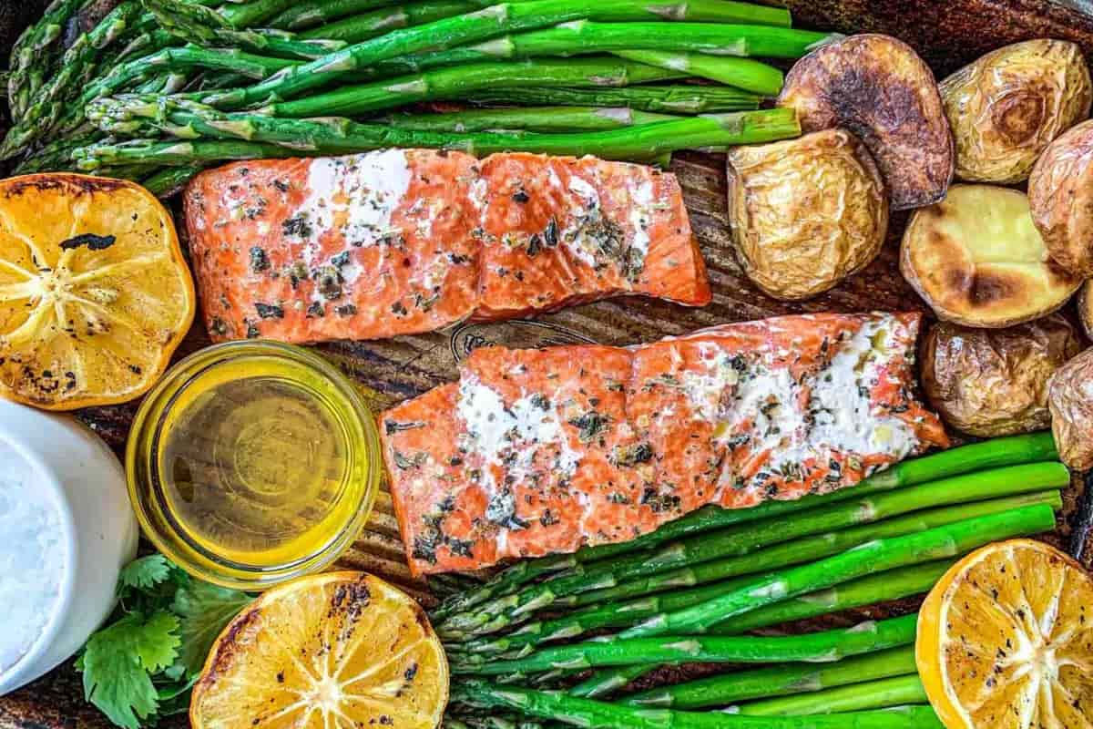 A tray of Traeger Grilled Salmon.