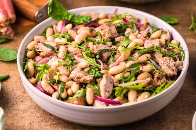 A bowl of Italian Tuna White Bean Salad.