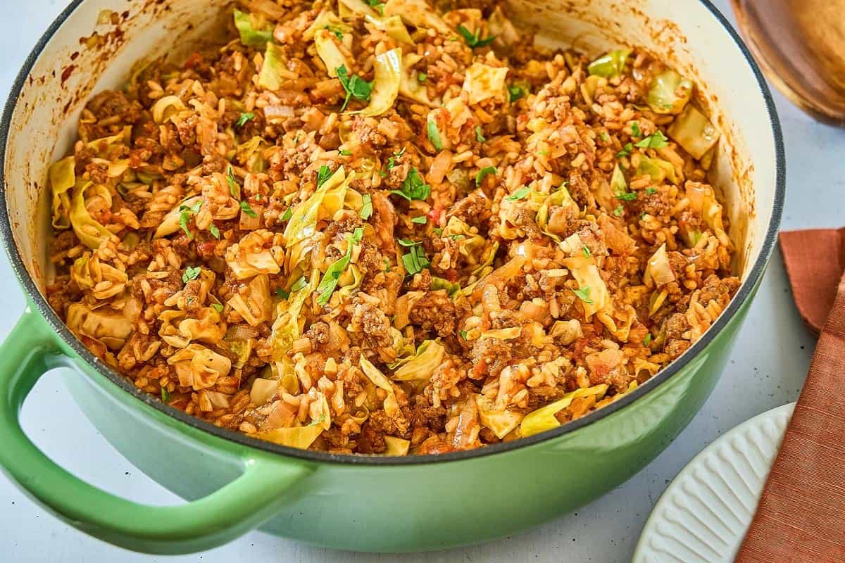 A pot of Unstuffed Cabbage Rolls.