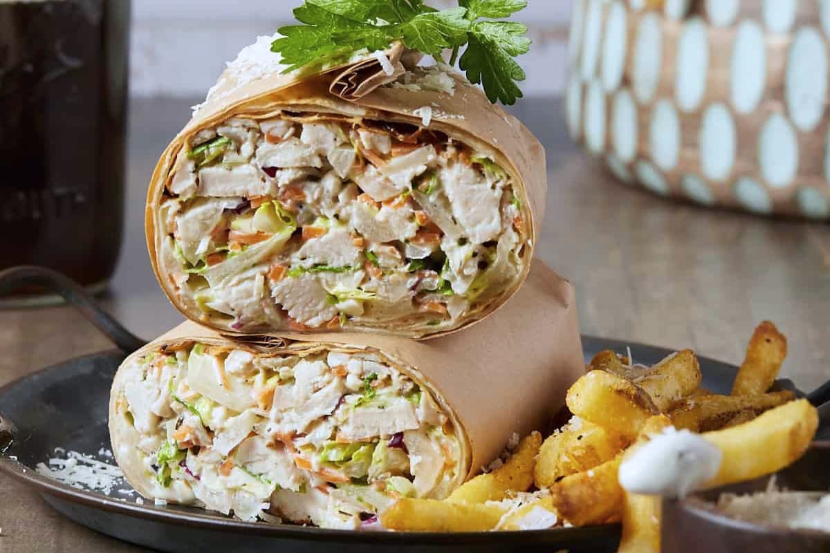 A plate of Easy Chopped Chicken Caesar Wrap.