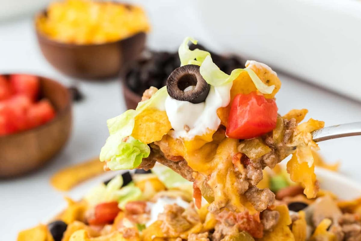 A plate of Walking Taco Casserole.