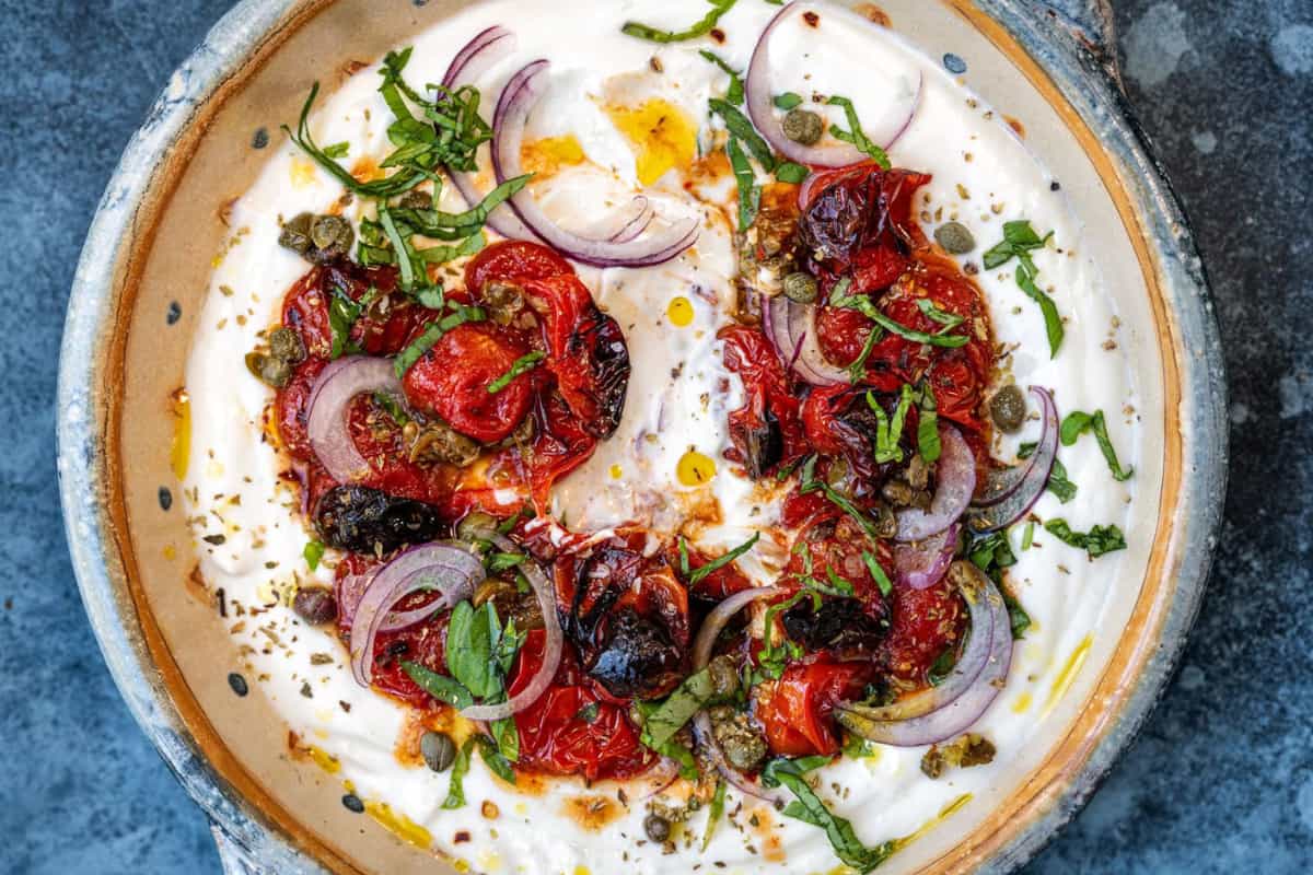 A dish of Whipped Cottage Cheese Dip.