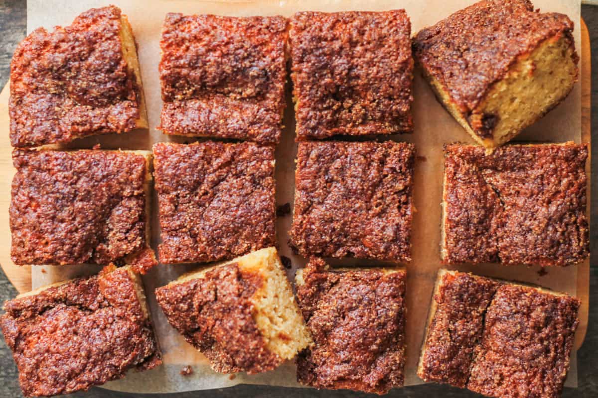 A tray of apple cinnamon coffee cake.