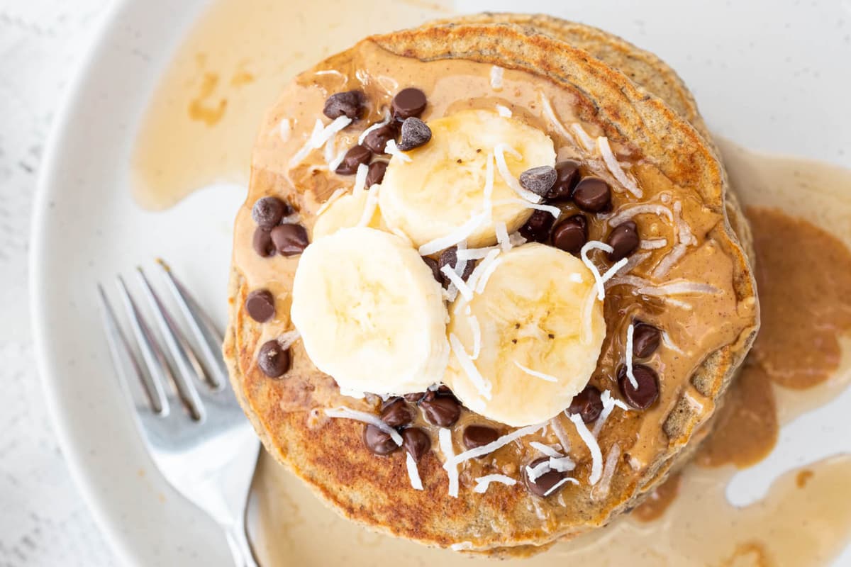 A plate of Banana Protein Pancakes.