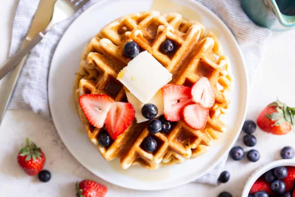 A plate of buttermilk waffles.