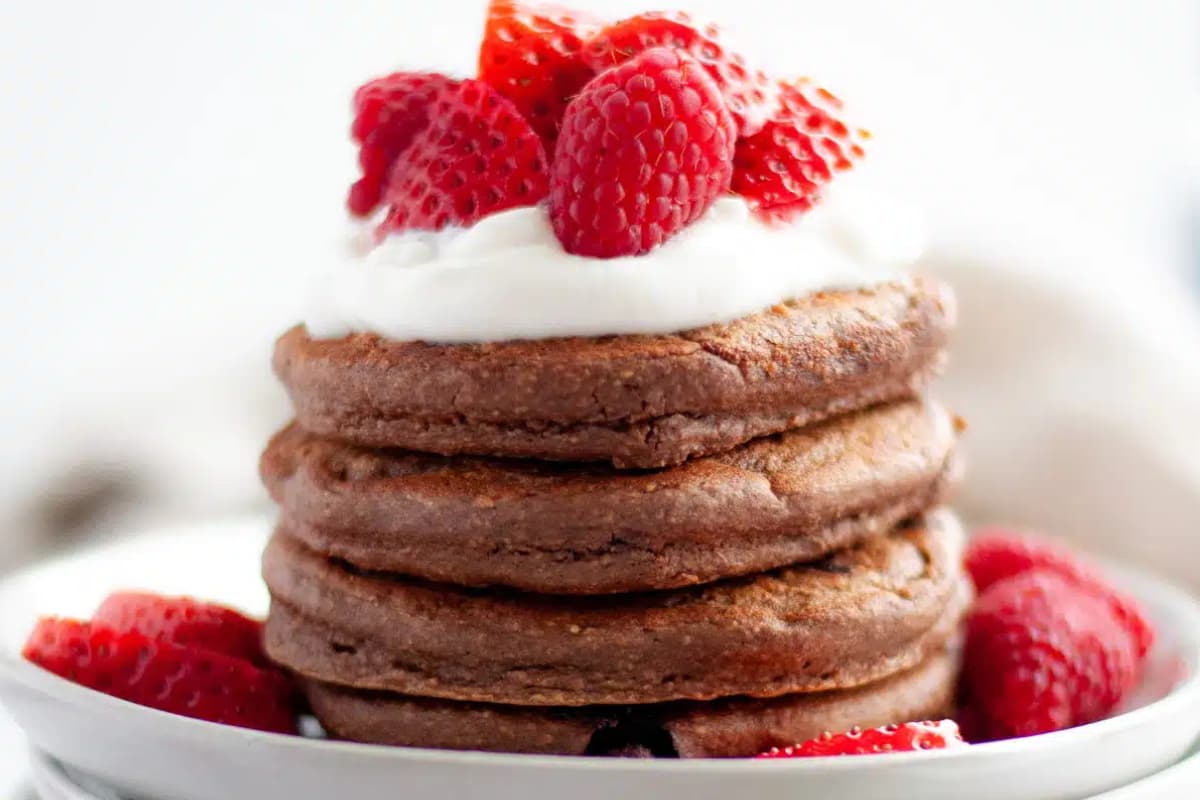 A plate of Chocolate Protein Pancakes (Without Banana).