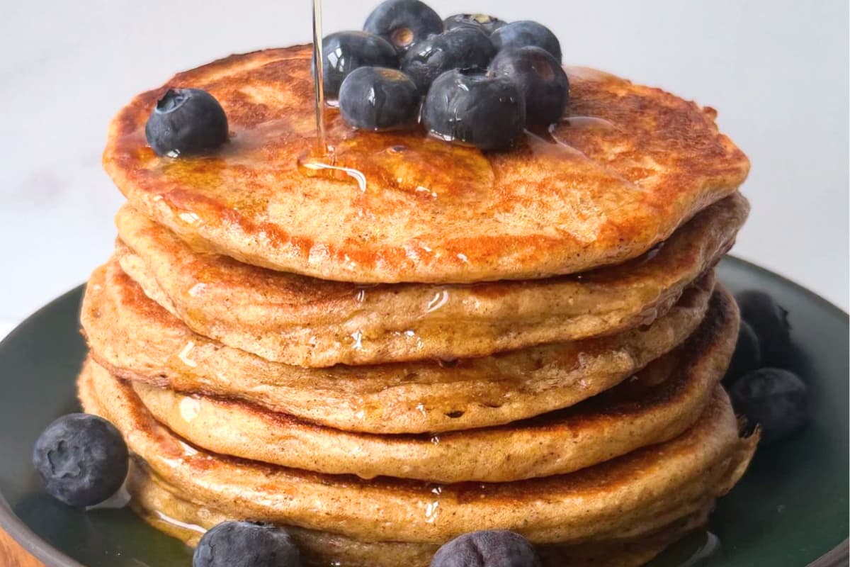 A plate of Cottage Cheese Oatmeal Pancakes.