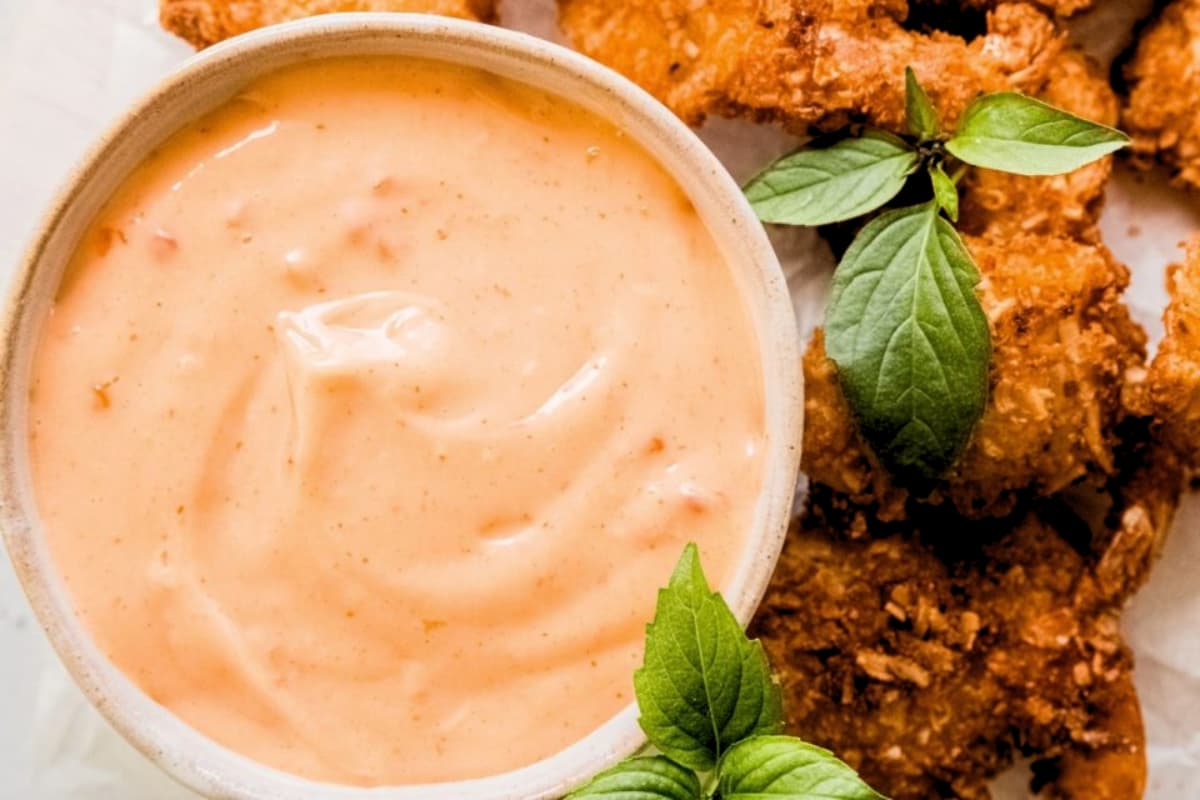 A dish of Easy Bang Bang Sauce Recipe.