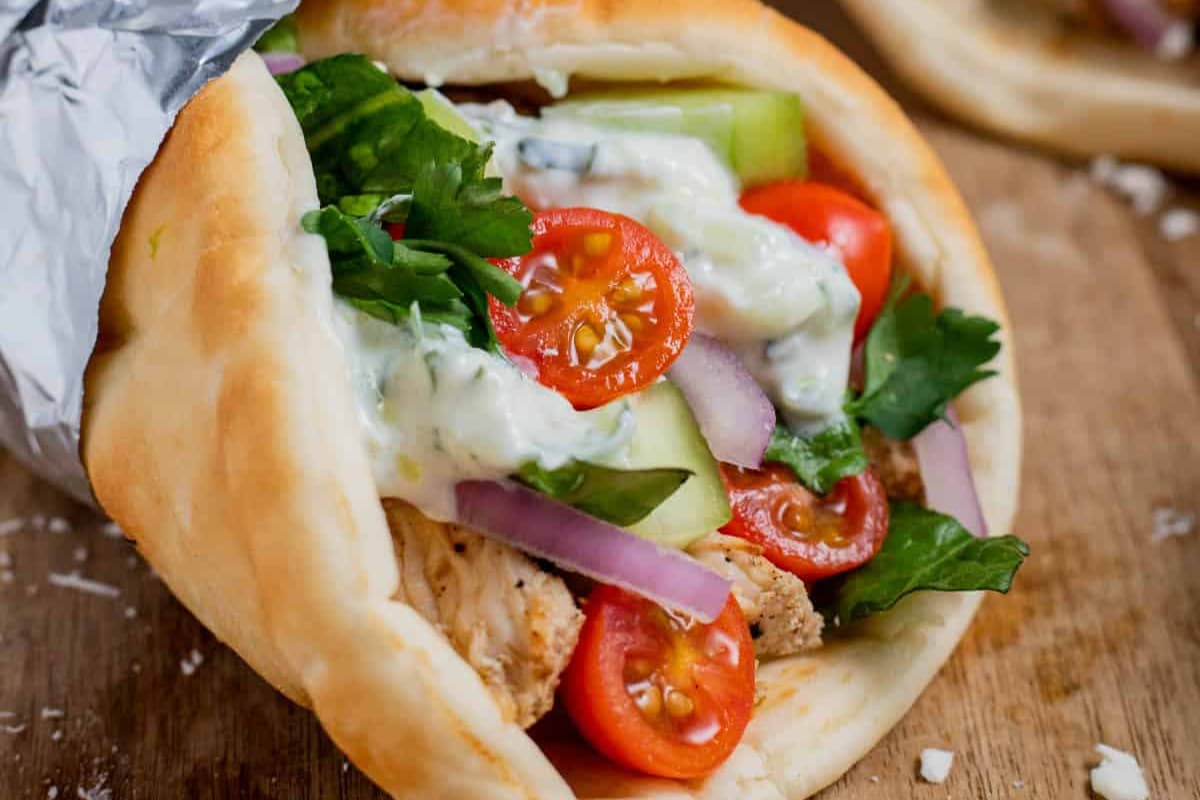 A plate of Greek Chicken Gyros.