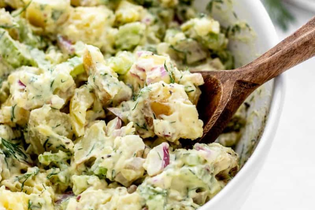 A bowl of Healthy Dill Potato Salad.