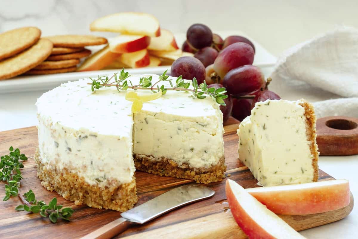 A plate of lemon herb savory cheesecake.