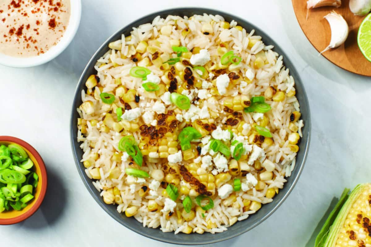 A bowl of Mexican Corn Rice Salad.