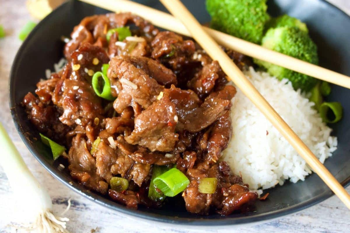 A dish of Mongolian Beef.