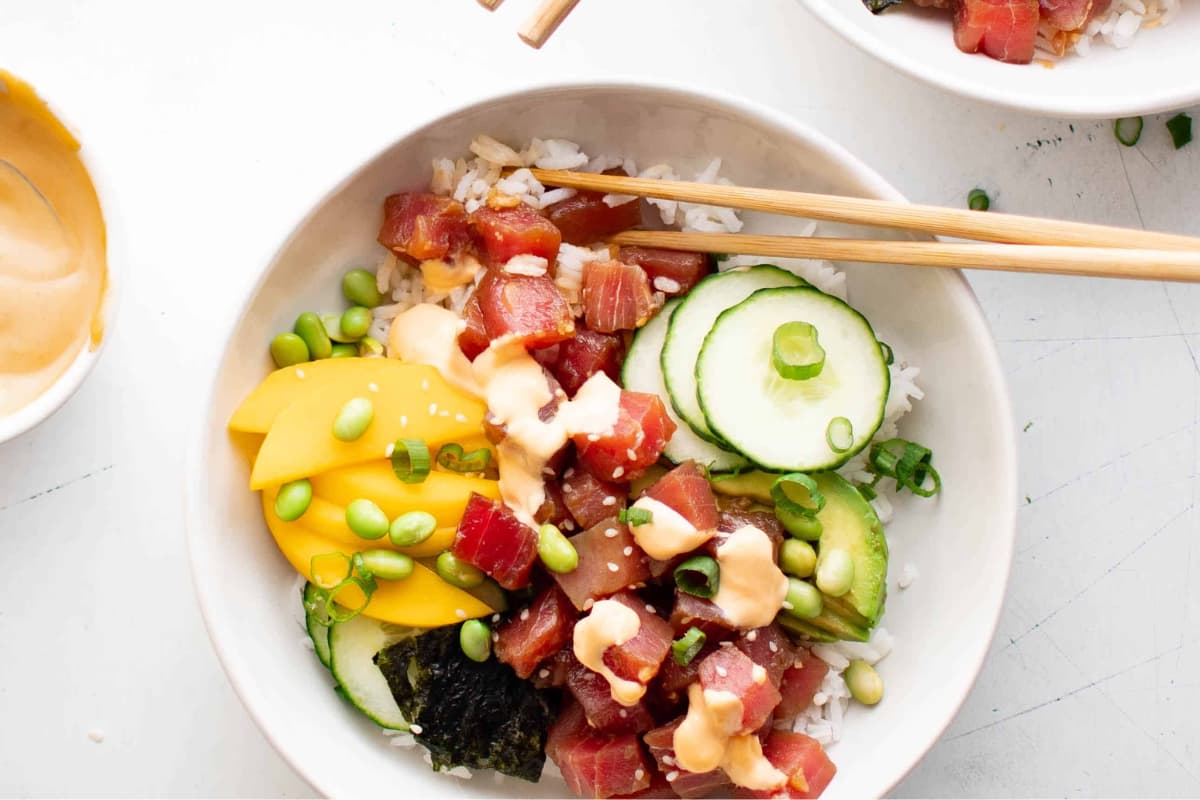 A dish of Poke Rice Bowl.