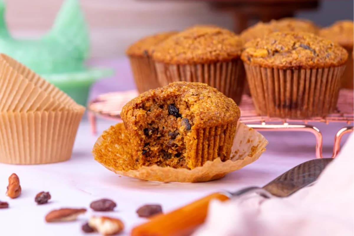 A plate of Sourdough Bran Muffins.