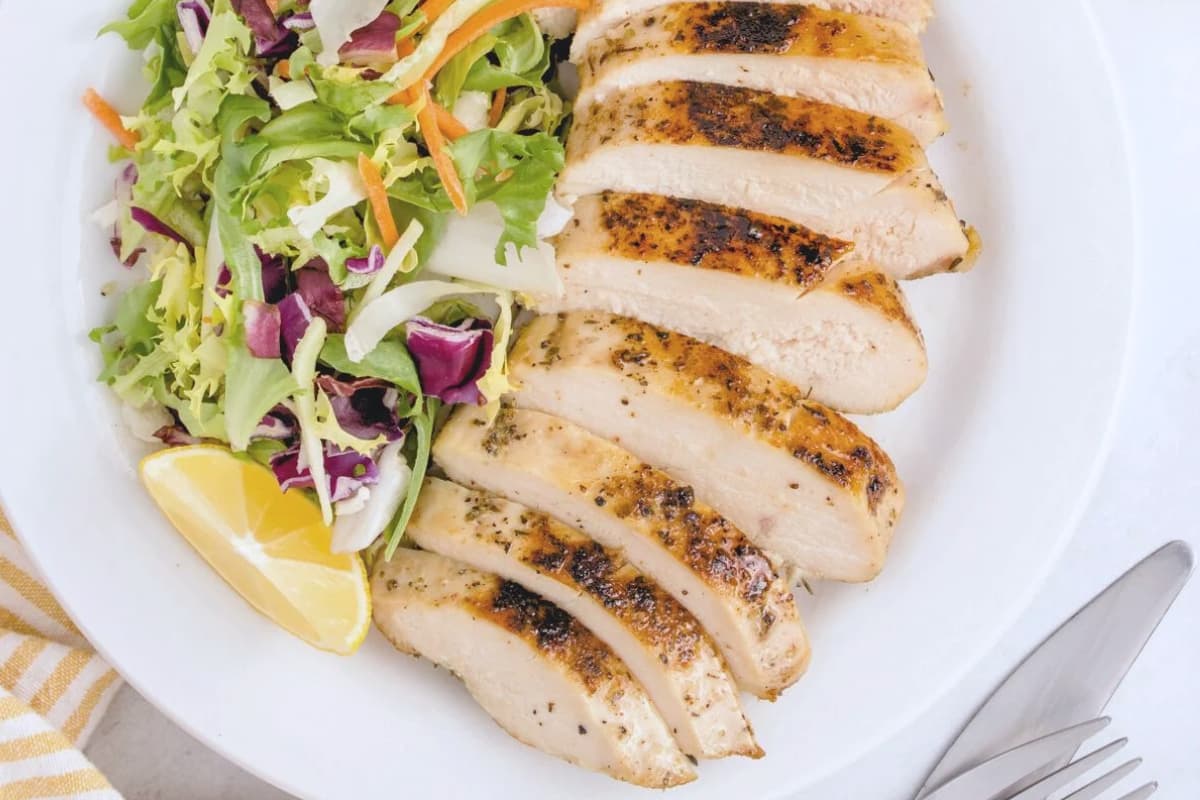 A plate of Perfect Sous Vide Chicken Breast.
