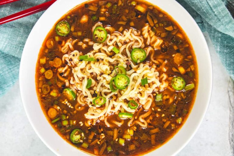 A plate of Spicy Ramen Noodles.