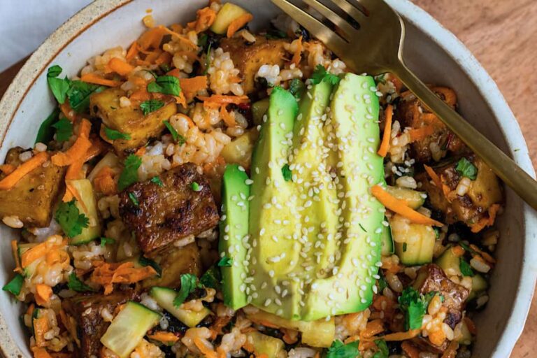 A bowl of Vegan Sushi Salad with Spicy Mayo Dressing.