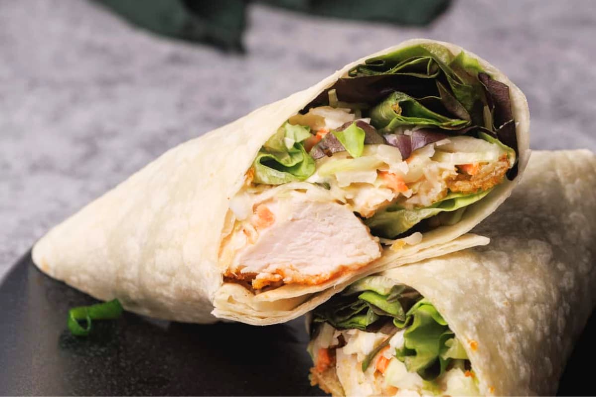 A plate of Chicken Salad Wrap.