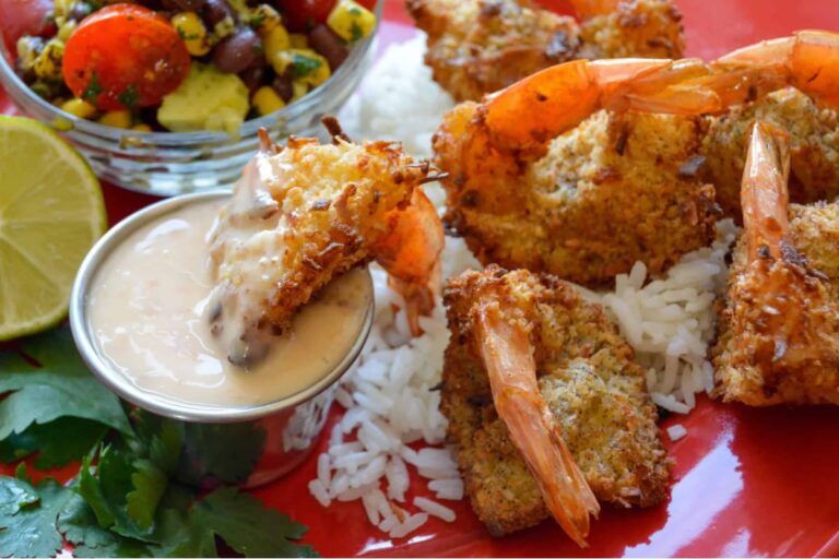 A dish of air fryer coconut shrimp.