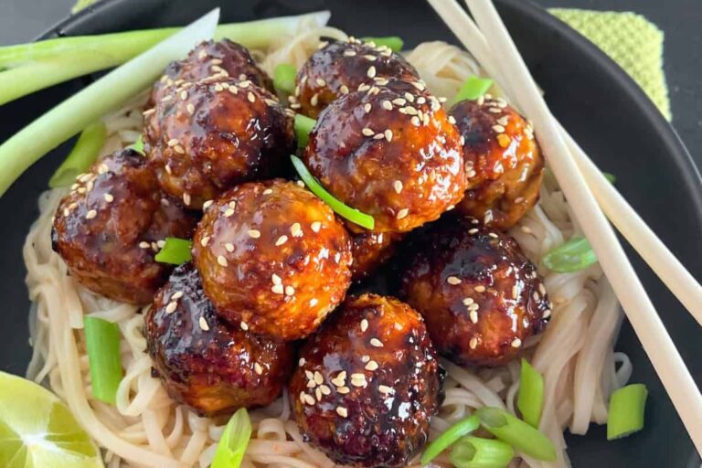 A plate of Asian Chicken Meatballs.