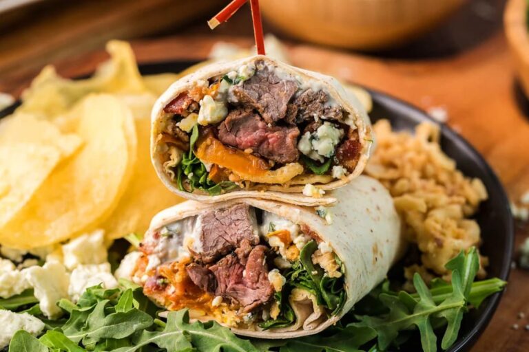 A plate of Bacon Steak Wraps.