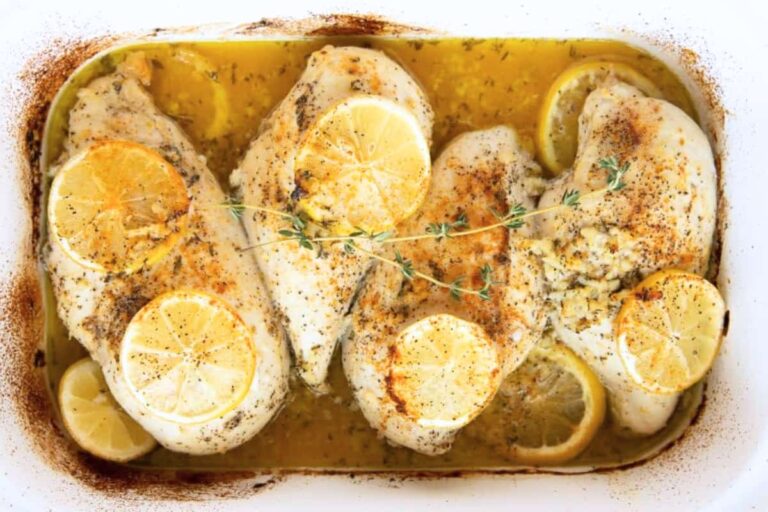 A dish of Baked Lemon Chicken.