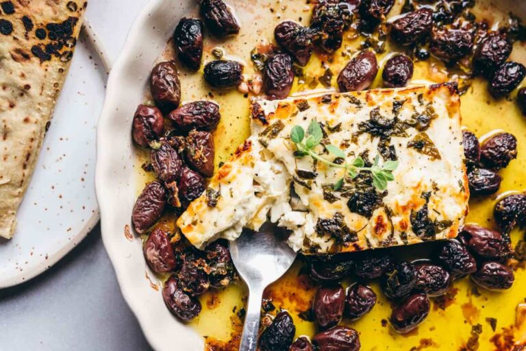 A dish of Baked Feta Recipe.