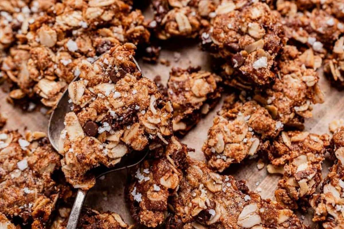 A tray of Salted Chocolate Chip Cookie Granola.