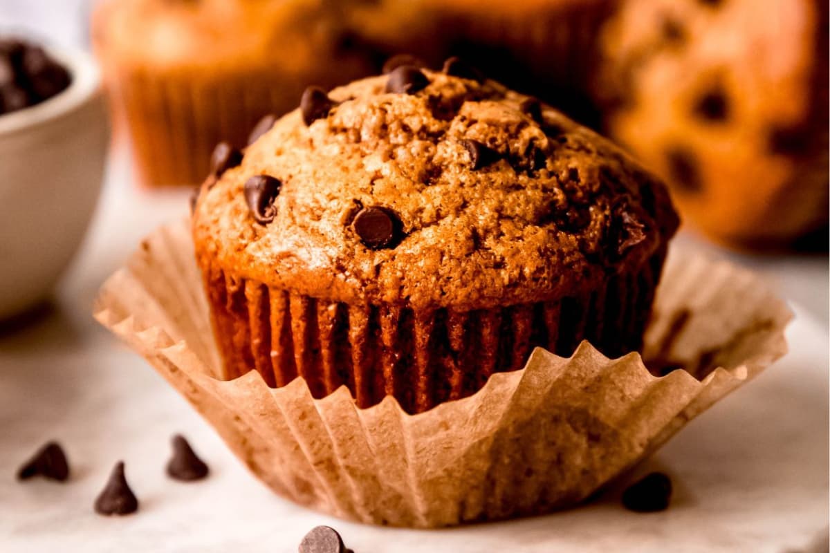 A plate of Chocolate Chip Protein Muffins.
