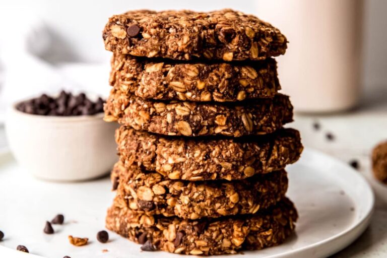 A plate of Chocolate Oatmeal Protein Cookies.