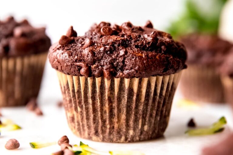 A plate of Double Chocolate Zucchini Muffins.