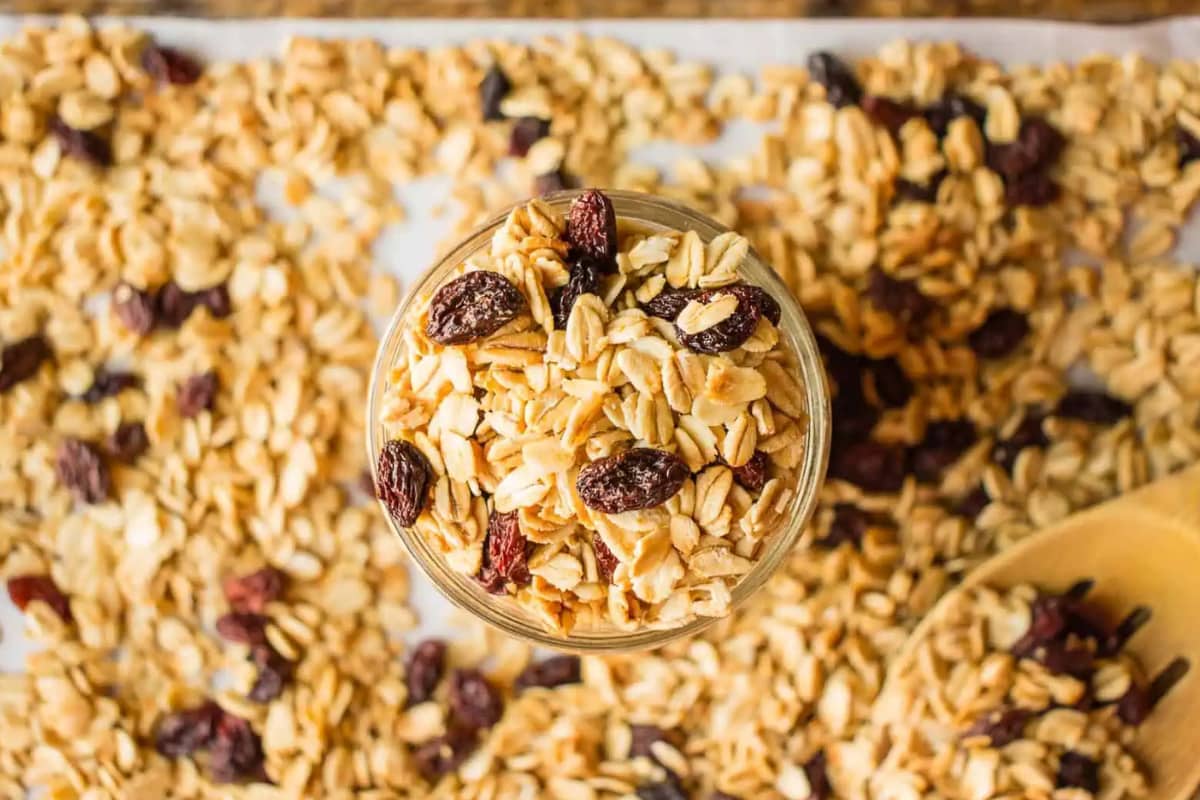 A tray of Cinnamon Raisin Granola.