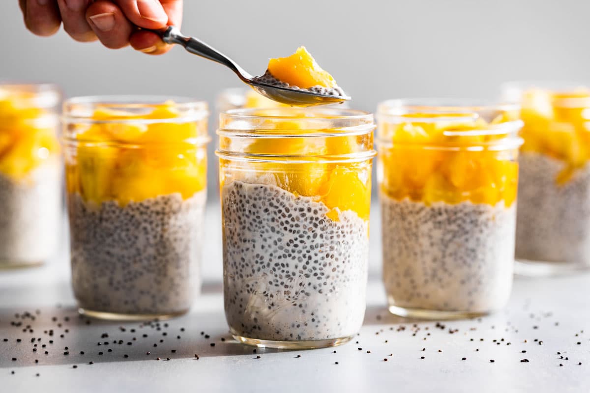 Jars of Creamy Coconut Chia Pudding.