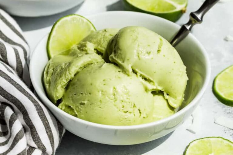 A bowl of Coconut Lime Avocado Ice Cream.