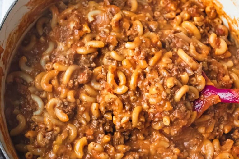 A pot of Homemade Hamburger Helper.